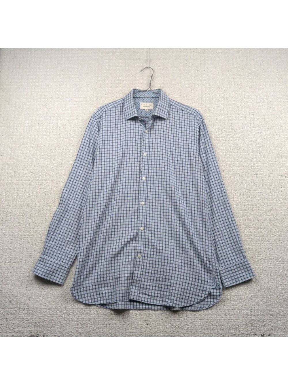 Ted Baker Endurance 15.5 32/33 Dress Shirt Blue / White Plaid Floral Flip Cuffs
